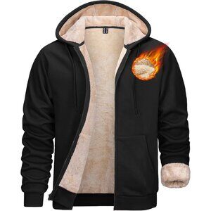 Men's Zip Up Hoodie Sherpa Lined Black  Sweatshirt Winter Heavyweight Hoodies.